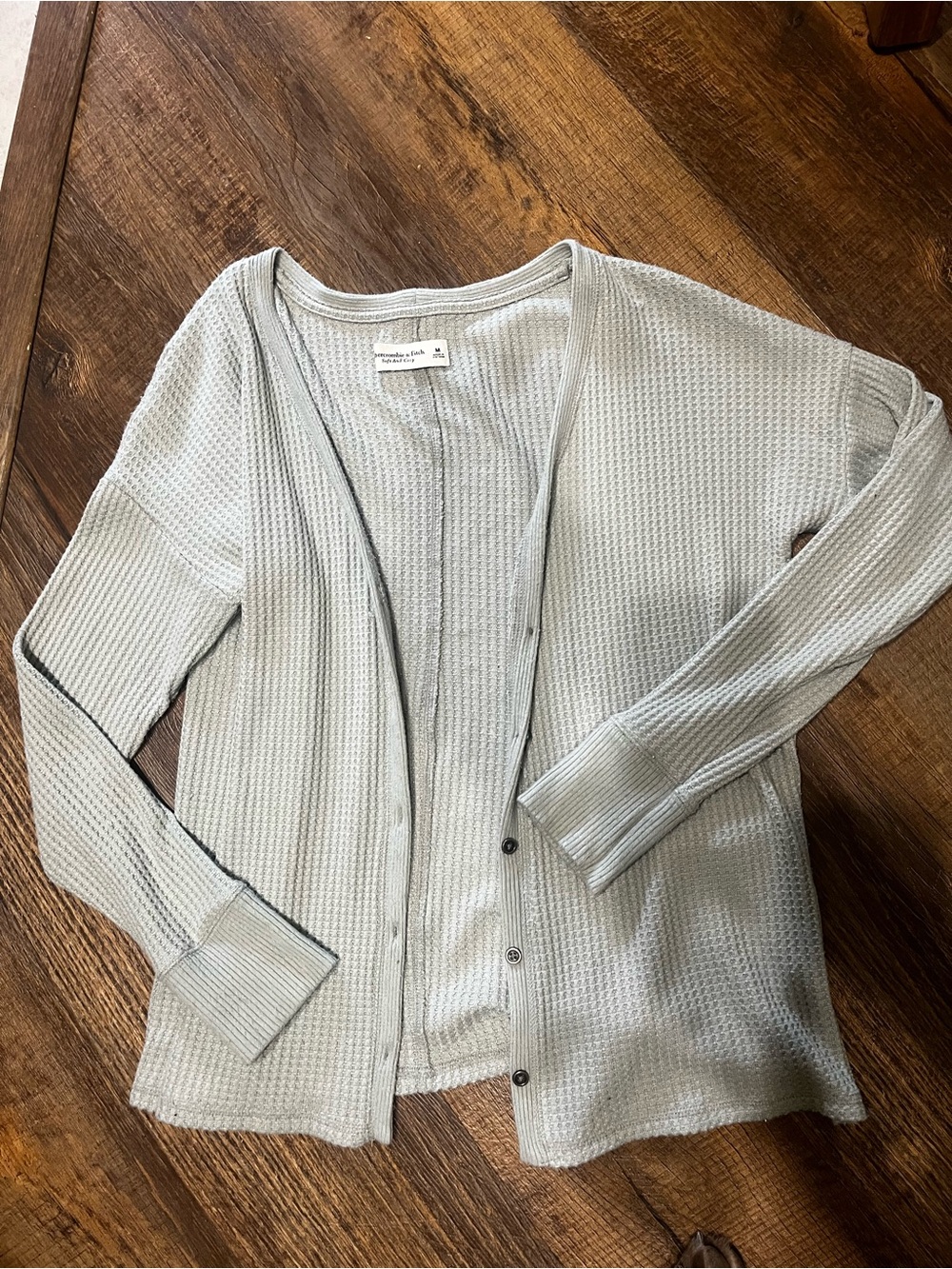 Abercrombie & Fitch Light pale blue Waffle Knit Button-Front Cardigan